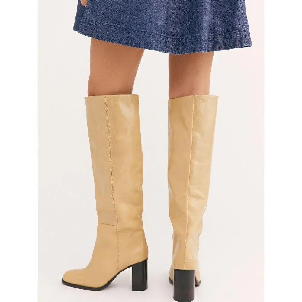 NEW FREE PEOPLE GRAYSON TALL BOOTS IN NATURAL